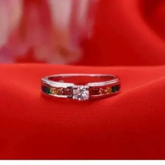 New 925 Sterling Silver Ring Colorful Tension Setting Ring Sizes: 6, 7, 8 NWT - Picture 4 of 7